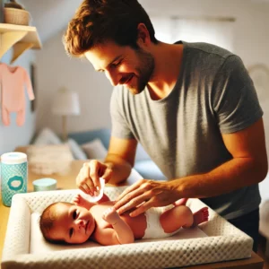 Papà che cambia il neonato