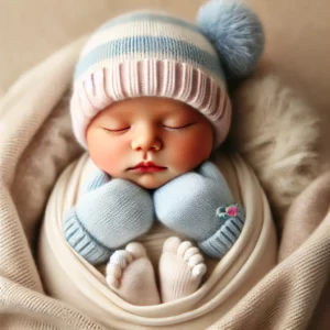 neonato con guanti e calze