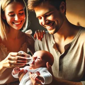 genitori che danno acqua al neonato