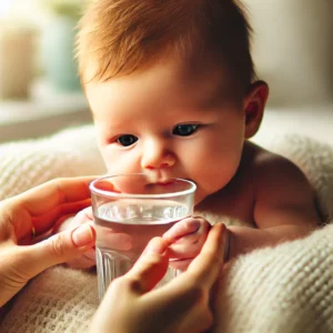 neonato che beve acqua da un bicchiere