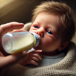 neonato che mangia dal biberon