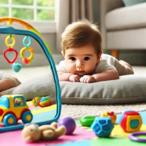 neonato che fa tummy time