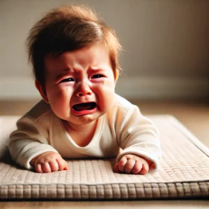neonato che fa tummy time contro voglia